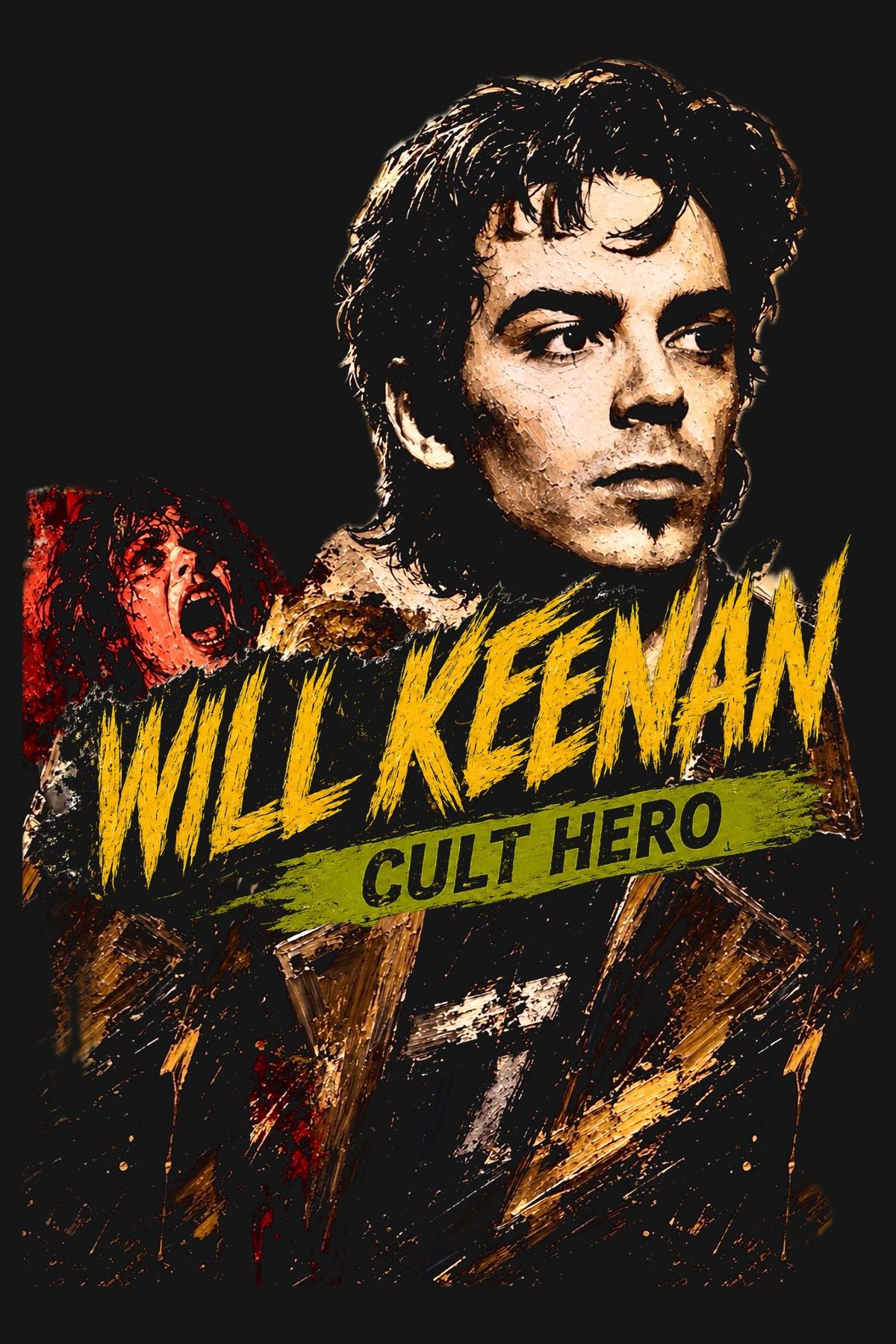 Painted portrait of Will Keenan with WILL KEENAN CULT HERO brush lettering